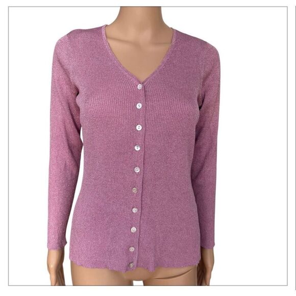 Petite Sophisticate Sweaters - Petite Sophisticate vintage Ribbed Second Skin Cardigan  pink metallic size M